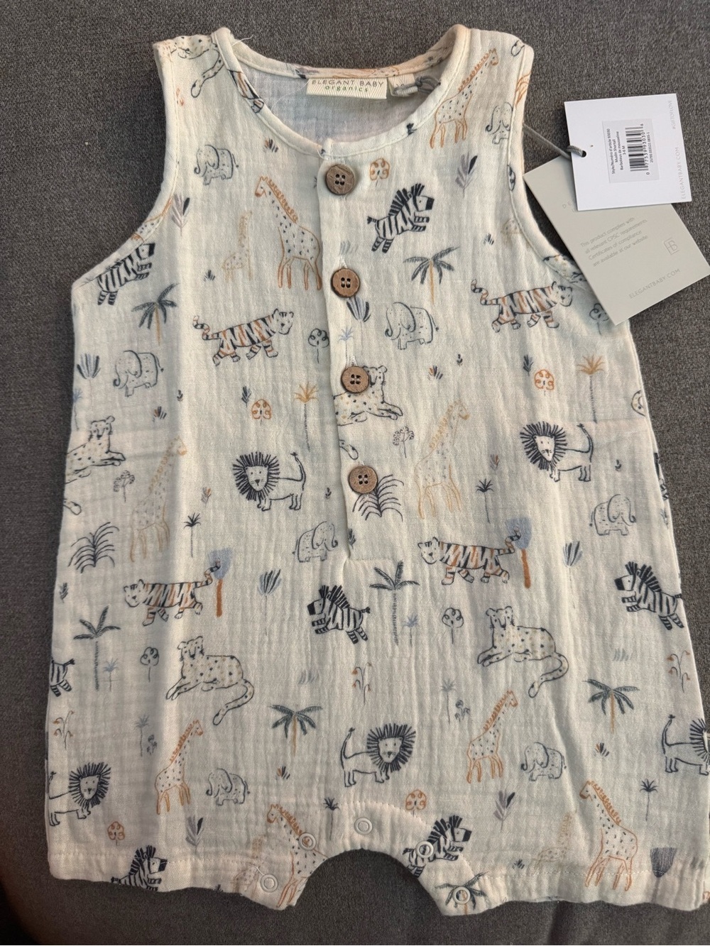 Elegant Baby NWT 100% Organic Cotton Safari Zoo Animal Shortall Romper 3-6 M